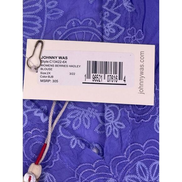 Johnny Was Blue Purple Eyelet Embroidered Floral Berries Hadley Blouse 2X NWT - Picture 5 of 9